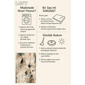 Oturma Odası Halısı – Bej; Siyah – Çiçekli Desen, Makinede Yıkanabilir, Kolay Temizlenebilir, Toz Ve Tüy Tutmaz, Kaymaz, Evcil Hayvan Dostu