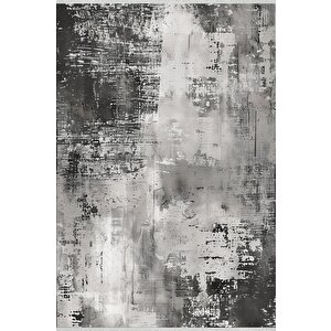 Pamuk Dokuma Taban Halı – Siyah; Gri; Krem – Soyut Desen, Eskitilmiş Görünümlü Tasarım, Makinede Yıkanabilir, Kolay Temizlenebilir, Toz Ve Tüy Tutmaz, Kaymaz, Evcil Hayvan Dostu 120x270 cm