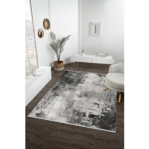 Pamuk Dokuma Taban Halı – Siyah; Gri; Krem – Soyut Desen, Eskitilmiş Görünümlü Tasarım, Makinede Yıkanabilir, Kolay Temizlenebilir, Toz Ve Tüy Tutmaz, Kaymaz, Evcil Hayvan Dostu 120x270 cm