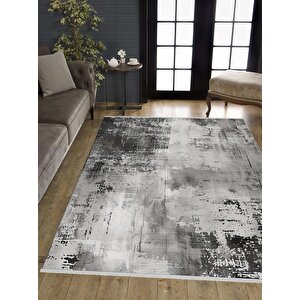 Pamuk Dokuma Taban Halı – Siyah; Gri; Krem – Soyut Desen, Eskitilmiş Görünümlü Tasarım, Makinede Yıkanabilir, Kolay Temizlenebilir, Toz Ve Tüy Tutmaz, Kaymaz, Evcil Hayvan Dostu 120x270 cm