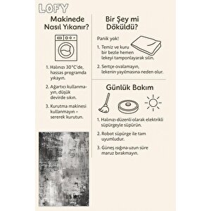 Pamuk Dokuma Taban Halı – Siyah; Gri; Krem – Soyut Desen, Eskitilmiş Görünümlü Tasarım, Makinede Yıkanabilir, Kolay Temizlenebilir, Toz Ve Tüy Tutmaz, Kaymaz, Evcil Hayvan Dostu