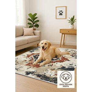 Mutfak Halısı – Lacivert; Kiremit; Bej – Eskitilmiş Görünümlü Oriental Desen, Makinede Yıkanabilir, Kolay Temizlenebilir, Toz Ve Tüy Tutmaz, Kaymaz, Evcil Hayvan Dostu