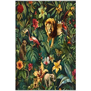 Pamuk Dokuma Taban Halı – Yeşil; Sarı; Kırmızı; Pembe – Safari Desen, Makinede Yıkanabilir, Kolay Temizlenebilir, Toz Ve Tüy Tutmaz, Kaymaz, Evcil Hayvan Dostu 160x230 cm