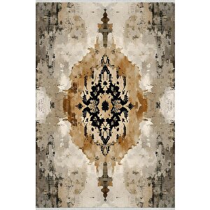 Pamuk Dokuma Taban Halı – Bej; Siyah; Kahverengi – Geleneksel Desen, Makinede Yıkanabilir, Kolay Temizlenebilir, Toz Ve Tüy Tutmaz, Kaymaz, Evcil Hayvan Dostu 160x230 cm