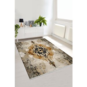 Pamuk Dokuma Taban Halı – Bej; Siyah; Kahverengi – Geleneksel Desen, Makinede Yıkanabilir, Kolay Temizlenebilir, Toz Ve Tüy Tutmaz, Kaymaz, Evcil Hayvan Dostu 160x230 cm
