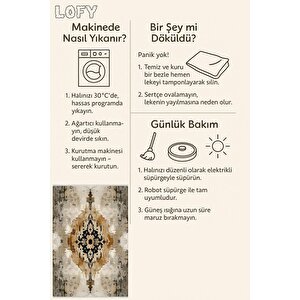 Pamuk Dokuma Taban Halı – Bej; Siyah; Kahverengi – Geleneksel Desen, Makinede Yıkanabilir, Kolay Temizlenebilir, Toz Ve Tüy Tutmaz, Kaymaz, Evcil Hayvan Dostu