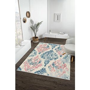 Yıkanabilir Halı – Pembe; Mavi; Krem – Damask Desen, Pamuk Dokuma Taban, Kolay Temizlenebilir, Toz Ve Tüy Tutmaz, Kaymaz, Evcil Hayvan Dostu