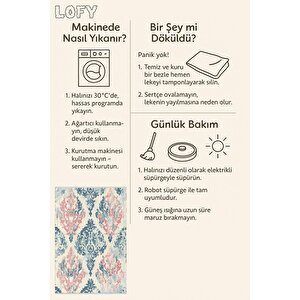 Yıkanabilir Halı – Pembe; Mavi; Krem – Damask Desen, Pamuk Dokuma Taban, Kolay Temizlenebilir, Toz Ve Tüy Tutmaz, Kaymaz, Evcil Hayvan Dostu