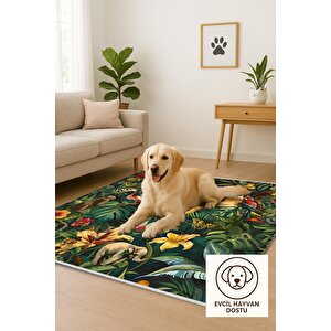 Pamuk Dokuma Taban Halı – Yeşil; Sarı; Kırmızı; Pembe – Safari Desen, Makinede Yıkanabilir, Kolay Temizlenebilir, Toz Ve Tüy Tutmaz, Kaymaz, Evcil Hayvan Dostu