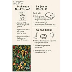 Pamuk Dokuma Taban Halı – Yeşil; Sarı; Kırmızı; Pembe – Safari Desen, Makinede Yıkanabilir, Kolay Temizlenebilir, Toz Ve Tüy Tutmaz, Kaymaz, Evcil Hayvan Dostu