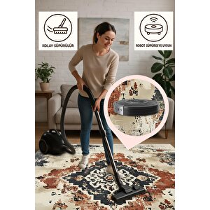 Mutfak Halısı – Lacivert; Kiremit; Bej – Eskitilmiş Görünümlü Oriental Desen, Makinede Yıkanabilir, Kolay Temizlenebilir, Toz Ve Tüy Tutmaz, Kaymaz, Evcil Hayvan Dostu