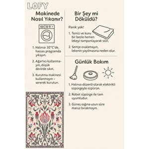 Pamuk Dokuma Taban Halı – Red; Gray; Cream – Floral Desen, Makinede Yıkanabilir, Kolay Temizlenebilir, Toz Ve Tüy Tutmaz, Kaymaz, Evcil Hayvan Dostu