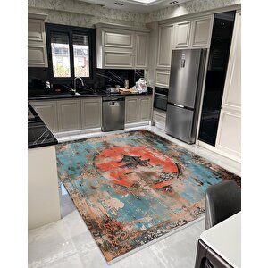 Pamuk Tabanlı Kaymaz Halı – Turkuaz; Kırmızı; Bej; Siyah – Oriental Desen, Pamuk Dokuma Taban, Makinede Yıkanabilir, Kolay Temizlenebilir, Toz Ve Tüy Tutmaz, Kaymaz, Evcil Hayvan Dostu