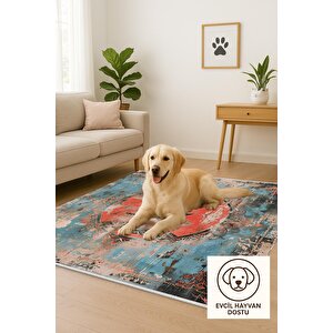 Pamuk Tabanlı Kaymaz Halı – Turkuaz; Kırmızı; Bej; Siyah – Oriental Desen, Pamuk Dokuma Taban, Makinede Yıkanabilir, Kolay Temizlenebilir, Toz Ve Tüy Tutmaz, Kaymaz, Evcil Hayvan Dostu