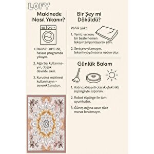Pamuk Dokuma Taban Halı – Pembe; Sarı; Kahverengi – Floral Desen, Makinede Yıkanabilir, Kolay Temizlenebilir, Toz Ve Tüy Tutmaz, Kaymaz, Evcil Hayvan Dostu