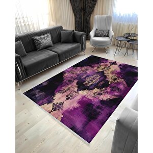 Pamuk Dokuma Taban Halı – Purple; Black; Beige – Eskitilmiş Görünümlü Abstract Desen, Makinede Yıkanabilir, Kolay Temizlenebilir, Toz Ve Tüy Tutmaz, Kaymaz, Evcil Hayvan Dostu
