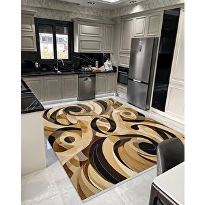 Pamuk Tabanlı Kaymaz Halı – Siyah; Kahverengi; Bej – Soyut Desen, Pamuk Dokuma Taban, Makinede Yıkanabilir, Kolay Temizlenebilir, Toz Ve Tüy Tutmaz, Kaymaz, Evcil Hayvan Dostu