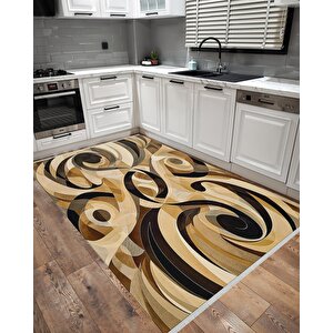 Pamuk Tabanlı Kaymaz Halı – Siyah; Kahverengi; Bej – Soyut Desen, Pamuk Dokuma Taban, Makinede Yıkanabilir, Kolay Temizlenebilir, Toz Ve Tüy Tutmaz, Kaymaz, Evcil Hayvan Dostu