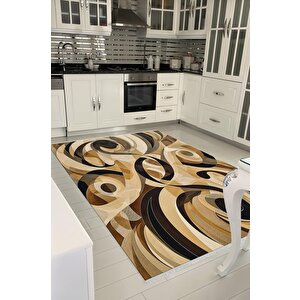 Pamuk Tabanlı Kaymaz Halı – Siyah; Kahverengi; Bej – Soyut Desen, Pamuk Dokuma Taban, Makinede Yıkanabilir, Kolay Temizlenebilir, Toz Ve Tüy Tutmaz, Kaymaz, Evcil Hayvan Dostu