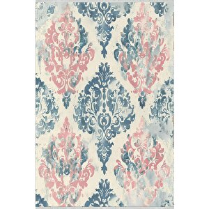 Yıkanabilir Halı – Pembe; Mavi; Krem – Damask Desen, Pamuk Dokuma Taban, Kolay Temizlenebilir, Toz Ve Tüy Tutmaz, Kaymaz, Evcil Hayvan Dostu