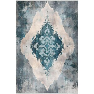Mutfak Halısı – Mavi; Gri; Krem – Eskitilmiş Görünümlü Soyut Desen, Makinede Yıkanabilir, Kolay Temizlenebilir, Toz Ve Tüy Tutmaz, Kaymaz, Evcil Hayvan Dostu 180x200 cm