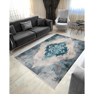 Mutfak Halısı – Mavi; Gri; Krem – Eskitilmiş Görünümlü Soyut Desen, Makinede Yıkanabilir, Kolay Temizlenebilir, Toz Ve Tüy Tutmaz, Kaymaz, Evcil Hayvan Dostu 180x200 cm