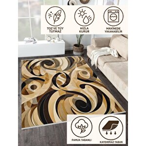 Pamuk Tabanlı Kaymaz Halı – Siyah; Kahverengi; Bej – Soyut Desen, Pamuk Dokuma Taban, Makinede Yıkanabilir, Kolay Temizlenebilir, Toz Ve Tüy Tutmaz, Kaymaz, Evcil Hayvan Dostu