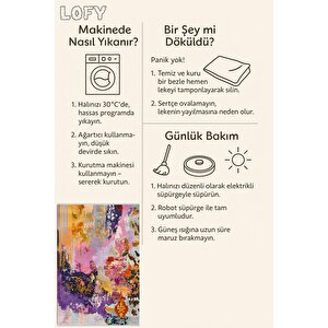 Pamuk Dokuma Taban Halı – Krem; Lacivert; Kırmızı; Turuncu – Geleneksel Desen, Makinede Yıkanabilir, Kolay Temizlenebilir, Toz Ve Tüy Tutmaz, Kaymaz, Evcil Hayvan Dostu