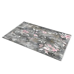 Yıkanabilir Salon Halısı – Gri; Pembe; Beyaz – Floral Desen, Makinede Yıkanabilir, Kolay Temizlenebilir, Toz Ve Tüy Tutmaz, Kaymaz, Evcil Hayvan Dostu