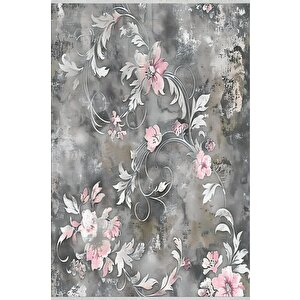 Yıkanabilir Salon Halısı – Gri; Pembe; Beyaz – Floral Desen, Makinede Yıkanabilir, Kolay Temizlenebilir, Toz Ve Tüy Tutmaz, Kaymaz, Evcil Hayvan Dostu
