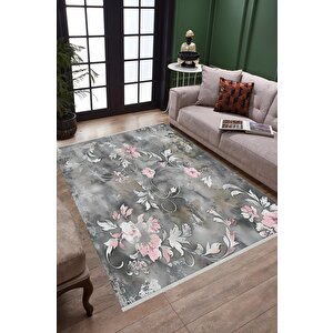 Yıkanabilir Salon Halısı – Gri; Pembe; Beyaz – Floral Desen, Makinede Yıkanabilir, Kolay Temizlenebilir, Toz Ve Tüy Tutmaz, Kaymaz, Evcil Hayvan Dostu