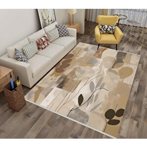 Pamuk Dokuma Taban Halı – Bej; Kahverengi; Krem; Siyah – Soyut Desen, Makinede Yıkanabilir, Kolay Temizlenebilir, Toz Ve Tüy Tutmaz, Kaymaz, Evcil Hayvan Dostu