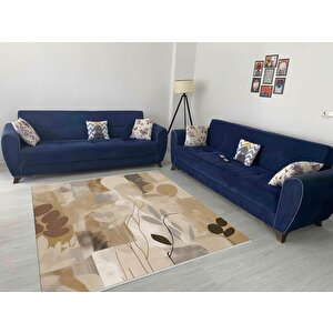 Pamuk Dokuma Taban Halı – Bej; Kahverengi; Krem; Siyah – Soyut Desen, Makinede Yıkanabilir, Kolay Temizlenebilir, Toz Ve Tüy Tutmaz, Kaymaz, Evcil Hayvan Dostu