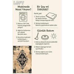 Pamuk Dokuma Taban Halı – Bej; Siyah – Eskitilmiş Görünümlü Oriental Desen, Makinede Yıkanabilir, Kolay Temizlenebilir, Toz Ve Tüy Tutmaz, Kaymaz, Evcil Hayvan Dostu
