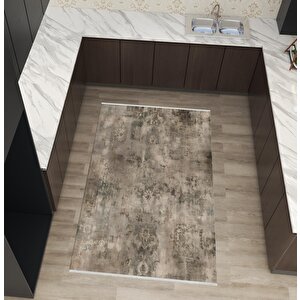 Kahverengi Halı – Krem – Eskitilmiş Görünümlü Tasarım, Makinede Yıkanabilir, Kolay Temizlenebilir, Toz Ve Tüy Tutmaz, Kaymaz, Evcil Hayvan Dostu