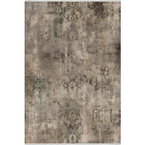 Kahverengi Halı – Krem – Eskitilmiş Görünümlü Tasarım, Makinede Yıkanabilir, Kolay Temizlenebilir, Toz Ve Tüy Tutmaz, Kaymaz, Evcil Hayvan Dostu 200x220 cm