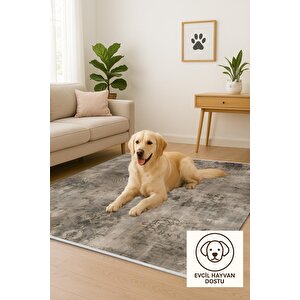 Kahverengi Halı – Krem – Eskitilmiş Görünümlü Tasarım, Makinede Yıkanabilir, Kolay Temizlenebilir, Toz Ve Tüy Tutmaz, Kaymaz, Evcil Hayvan Dostu