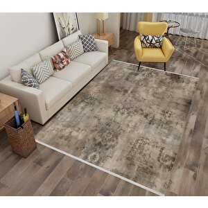 Kahverengi Halı – Krem – Eskitilmiş Görünümlü Tasarım, Makinede Yıkanabilir, Kolay Temizlenebilir, Toz Ve Tüy Tutmaz, Kaymaz, Evcil Hayvan Dostu