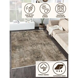 Kahverengi Halı – Krem – Eskitilmiş Görünümlü Tasarım, Makinede Yıkanabilir, Kolay Temizlenebilir, Toz Ve Tüy Tutmaz, Kaymaz, Evcil Hayvan Dostu