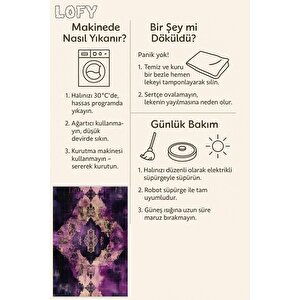 Pamuk Dokuma Taban Halı – Purple; Black; Beige – Eskitilmiş Görünümlü Abstract Desen, Makinede Yıkanabilir, Kolay Temizlenebilir, Toz Ve Tüy Tutmaz, Kaymaz, Evcil Hayvan Dostu