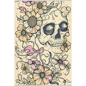 Pamuk Tabanlı Kaymaz Halı – Krem; Siyah; Sarı; Pembe – Çiçekli Ve Kafatası Desenli, Pamuk Dokuma Taban, Makinede Yıkanabilir, Kolay Temizlenebilir, Toz Ve Tüy Tutmaz, Kaymaz, Evcil Hayvan Dostu 180x270 cm