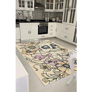 Pamuk Tabanlı Kaymaz Halı – Krem; Siyah; Sarı; Pembe – Çiçekli Ve Kafatası Desenli, Pamuk Dokuma Taban, Makinede Yıkanabilir, Kolay Temizlenebilir, Toz Ve Tüy Tutmaz, Kaymaz, Evcil Hayvan Dostu