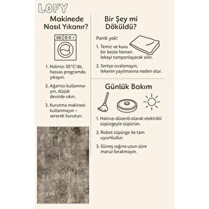Kahverengi Halı – Krem – Eskitilmiş Görünümlü Tasarım, Makinede Yıkanabilir, Kolay Temizlenebilir, Toz Ve Tüy Tutmaz, Kaymaz, Evcil Hayvan Dostu 120x270 cm