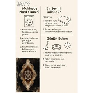 Mutfak Halısı – Kahverengi; Siyah; Bej – Eskitilmiş Görünümlü Oriental Desen, Makinede Yıkanabilir, Kolay Temizlenebilir, Toz Ve Tüy Tutmaz, Kaymaz, Evcil Hayvan Dostu