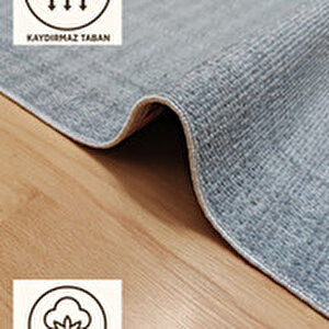 Pamuk Dokuma Taban Halı – Lacivert; Kahverengi – Damask Desen, Makinede Yıkanabilir, Kolay Temizlenebilir, Toz Ve Tüy Tutmaz, Kaymaz, Evcil Hayvan Dostu