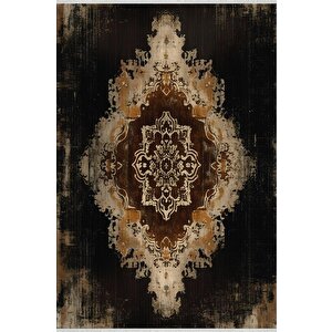 Mutfak Halısı – Kahverengi; Siyah; Bej – Eskitilmiş Görünümlü Oriental Desen, Makinede Yıkanabilir, Kolay Temizlenebilir, Toz Ve Tüy Tutmaz, Kaymaz, Evcil Hayvan Dostu 160x230 cm