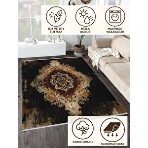 Mutfak Halısı – Kahverengi; Siyah; Bej – Eskitilmiş Görünümlü Oriental Desen, Makinede Yıkanabilir, Kolay Temizlenebilir, Toz Ve Tüy Tutmaz, Kaymaz, Evcil Hayvan Dostu