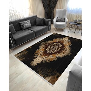 Mutfak Halısı – Kahverengi; Siyah; Bej – Eskitilmiş Görünümlü Oriental Desen, Makinede Yıkanabilir, Kolay Temizlenebilir, Toz Ve Tüy Tutmaz, Kaymaz, Evcil Hayvan Dostu 80x80 cm
