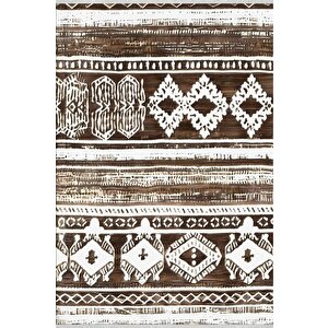 Pamuk Dokuma Taban Halı – Kahverengi; Krem – Etnik Desen, Makinede Yıkanabilir, Kolay Temizlenebilir, Toz Ve Tüy Tutmaz, Kaymaz, Evcil Hayvan Dostu 200x270 cm