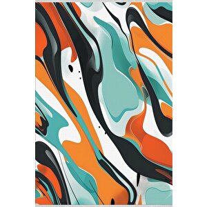 Oturma Odası Halısı – Turuncu; Turkuaz – Soyut Desen, Makinede Yıkanabilir, Kolay Temizlenebilir, Toz Ve Tüy Tutmaz, Kaymaz, Evcil Hayvan Dostu 150x150 cm